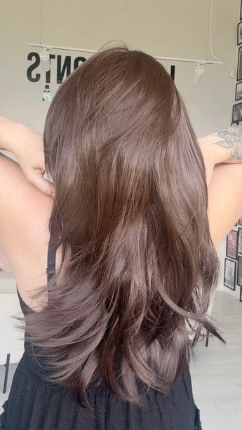 layered ash brown hair synthetic wig for hairloss. 