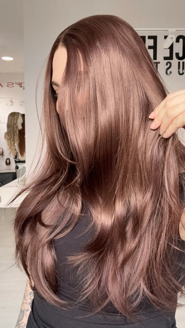 heat safe glueless wig red brown long layered hair, gold coast australia.