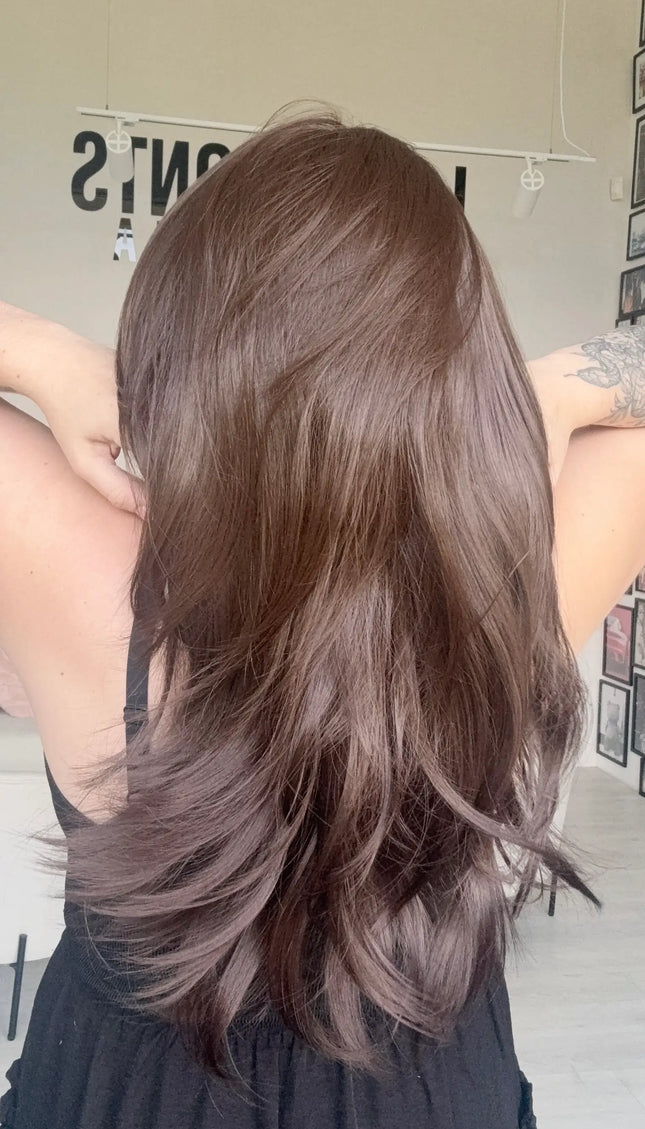 Back of 24 inch Layered chocolate brown hair synthetic wig. Lace Fronts Australia  Wigs Gold Coast 