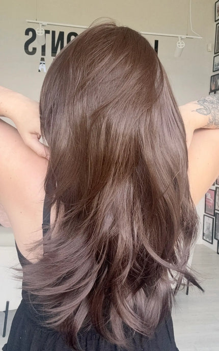 Back of 24 inch Layered chocolate brown hair synthetic wig. Lace Fronts Australia  Wigs Gold Coast 
