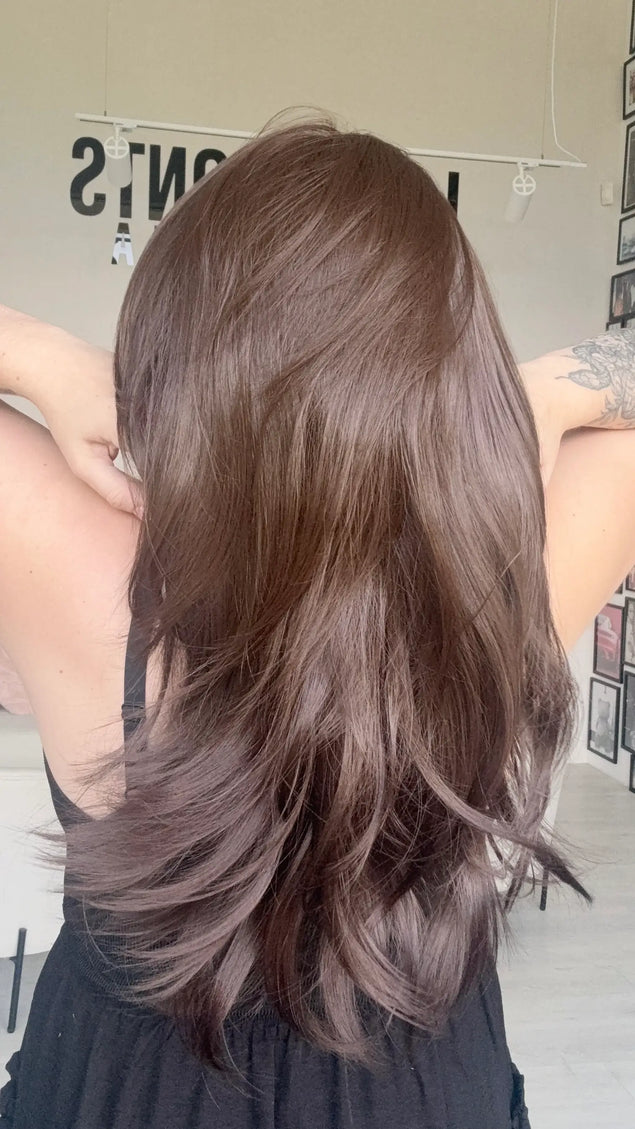 Back of 24 inch Layered chocolate brown hair synthetic wig. Lace Fronts Australia  Wigs Gold Coast 