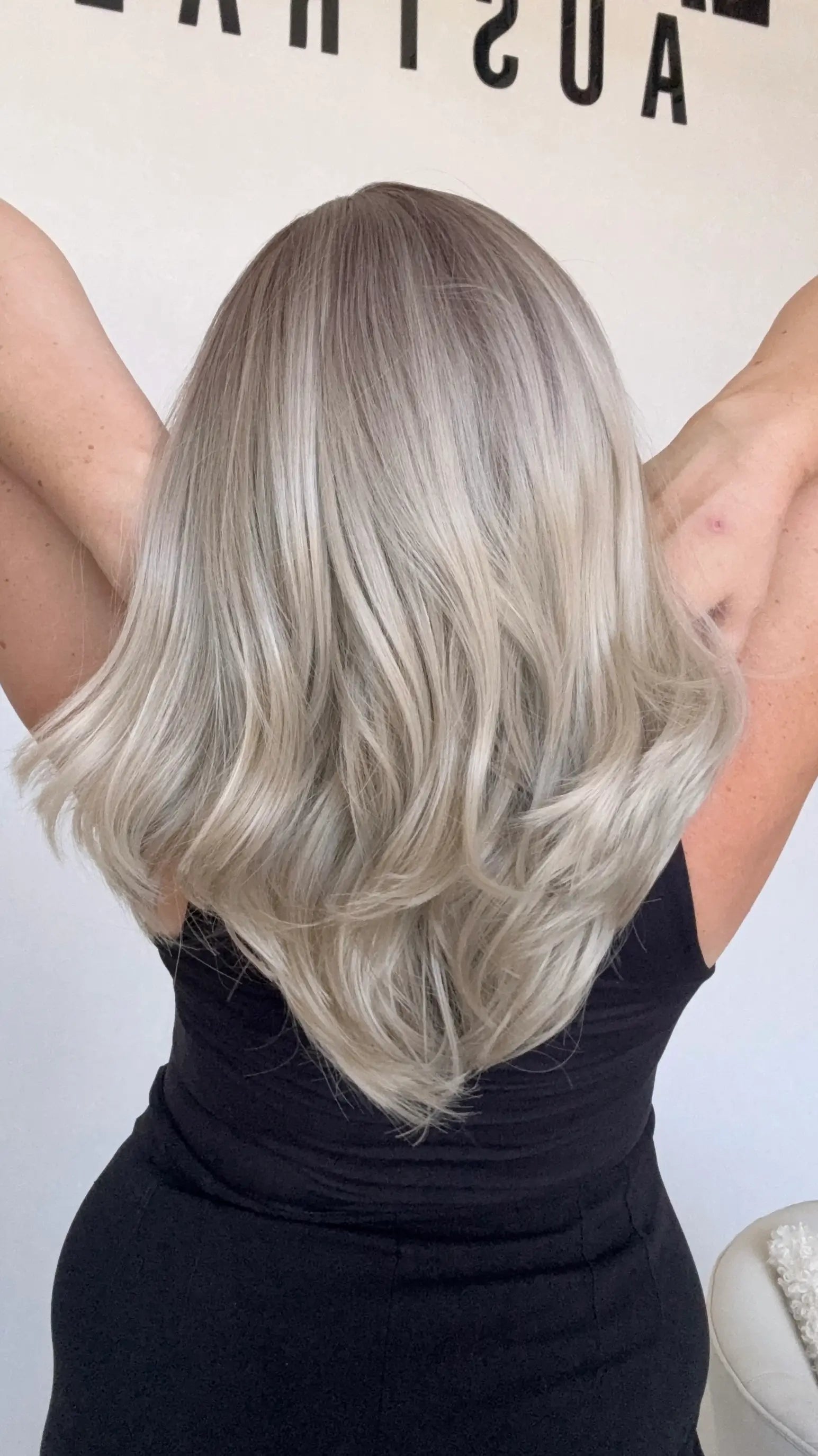 layered silver ash hair with dark root lace front synthetic wig, heat safe, glueless, best wig australia.