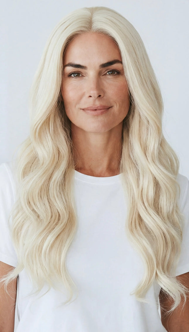 lightest warm blonde human hair lace front wig for beginners.