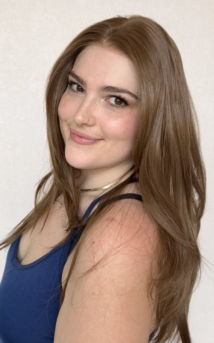 heat safe, glueless synthetic wig, lace front synthetic, warm brown , gold coast wigs australia.