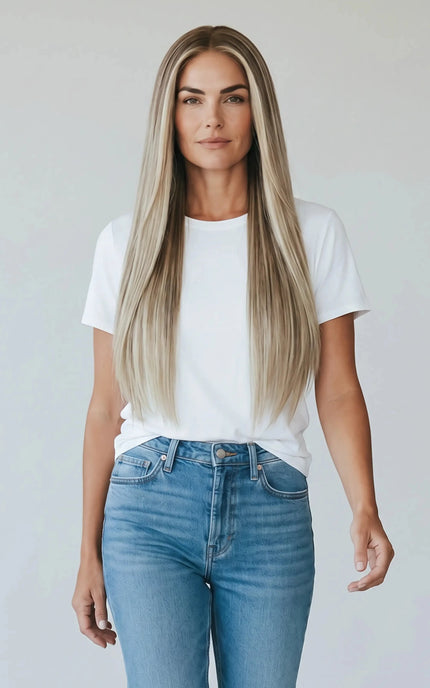 long straight blonde human hair lace front wig for hairloss and alopecia.