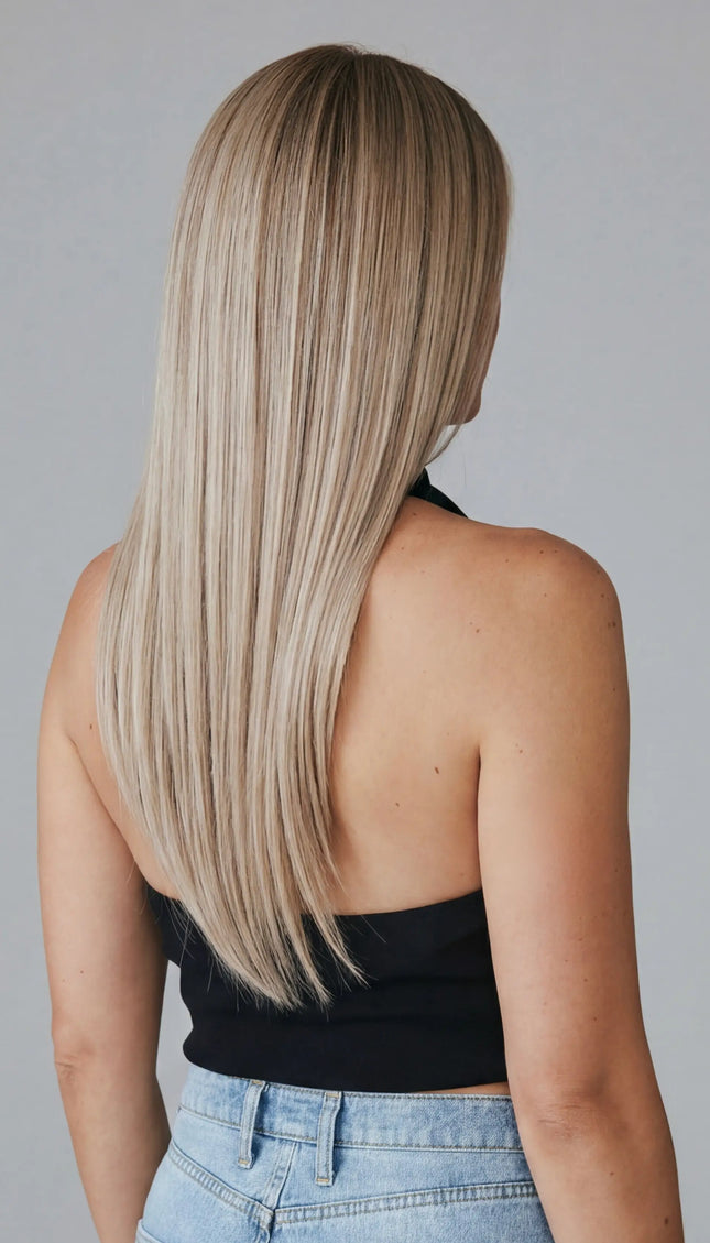 lace front realistic human hair wig blonde ombre coloured.