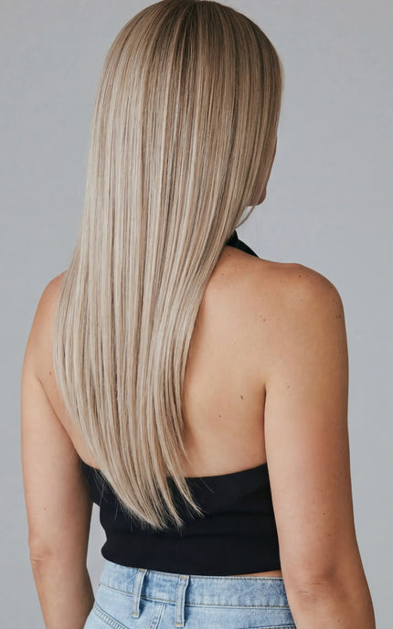 lace front realistic human hair wig blonde ombre coloured.