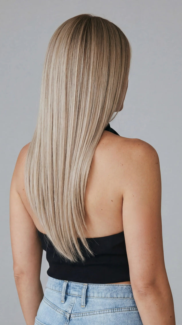lace front realistic human hair wig blonde ombre coloured.