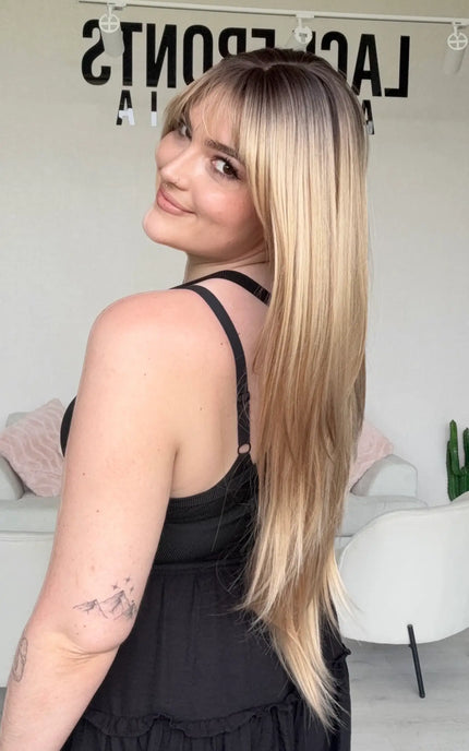 long blonde heat safe wig for women with hairloss, designed for everyday wear.