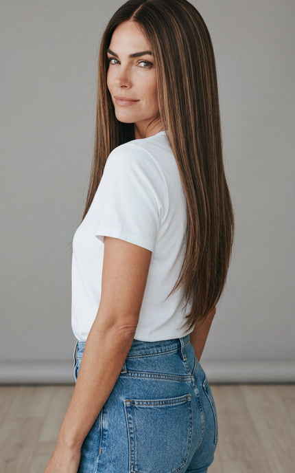 glueless wig, long brown hair straight human hair wig.