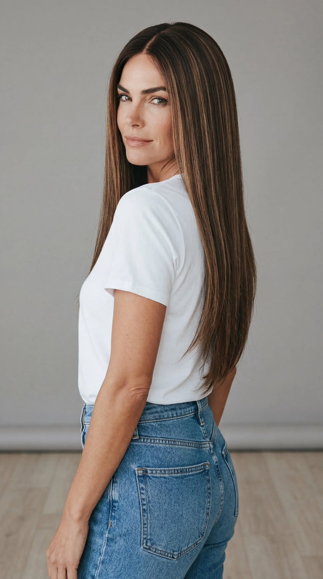 glueless wig, long brown hair straight human hair wig.