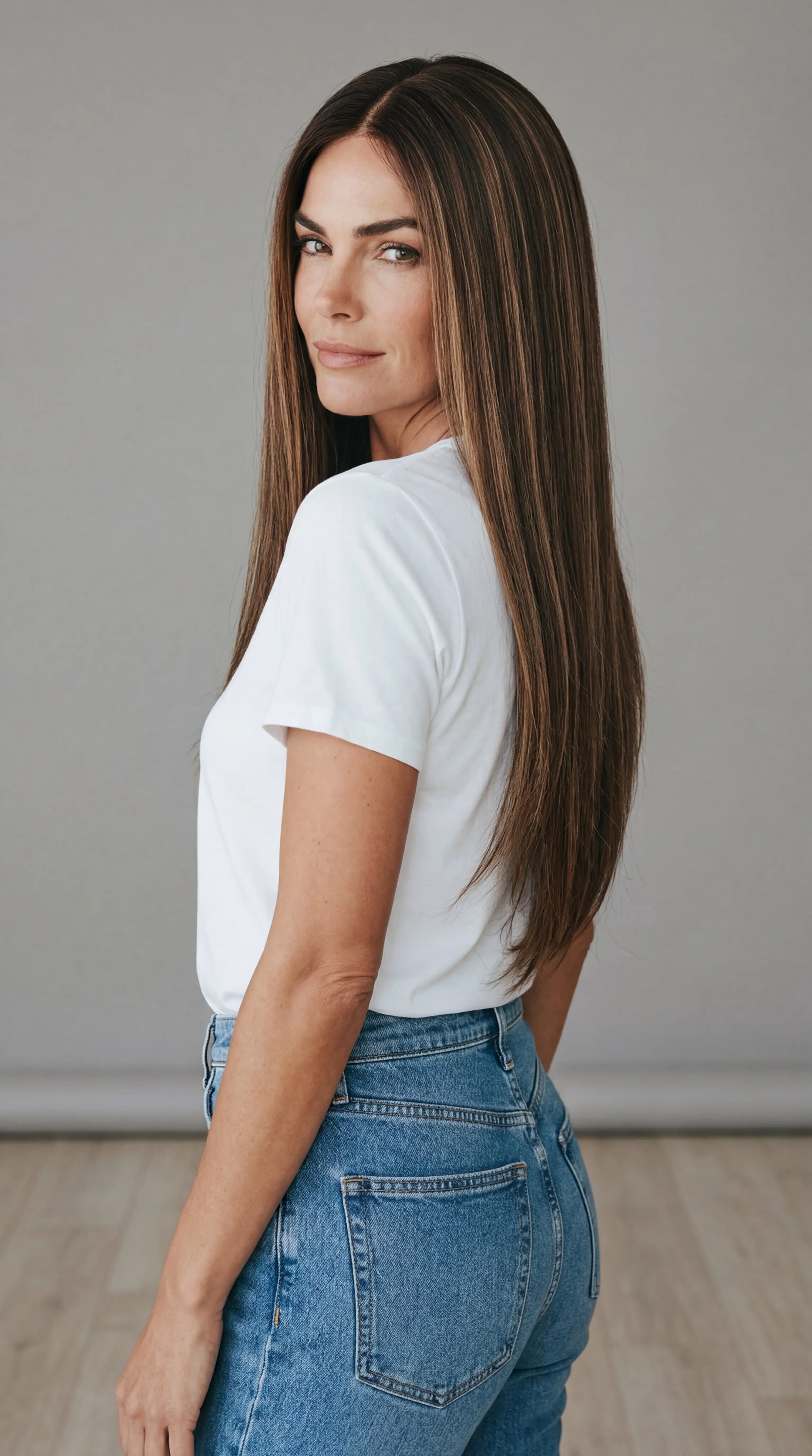 glueless wig, long brown hair straight human hair wig.