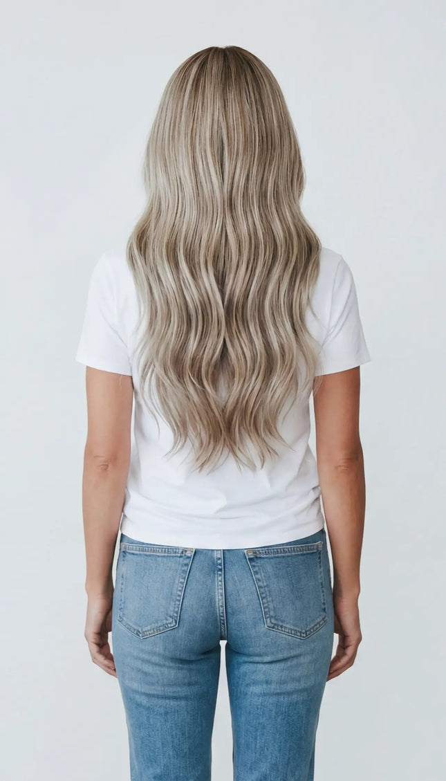 long length wavy blonde human hair glueless wig for hairloss, australia.