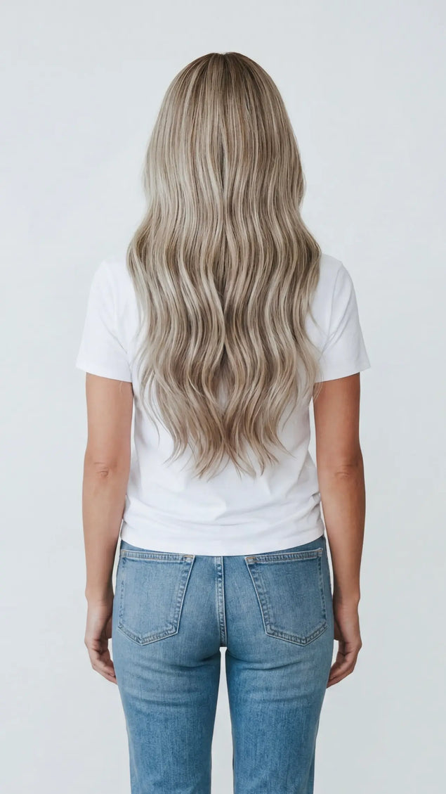 long length wavy blonde human hair glueless wig for hairloss, australia.