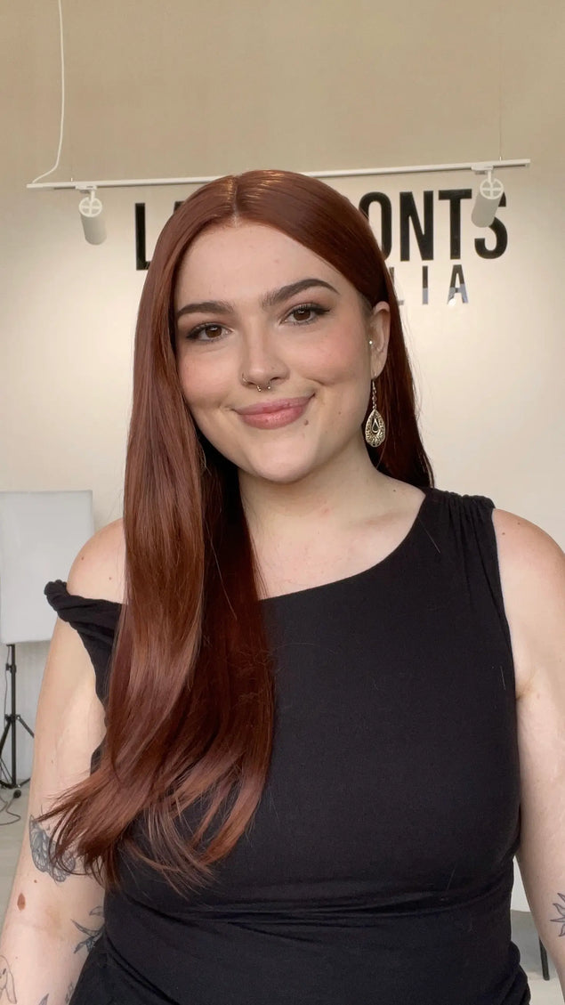 heat safe natural looking red hair lace front wig for women with hairloss, made for daily wear.