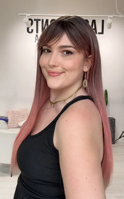 long length pink hair heat safe synthetic wig for women.