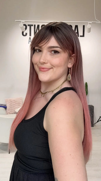 long length pink hair heat safe synthetic wig for women.