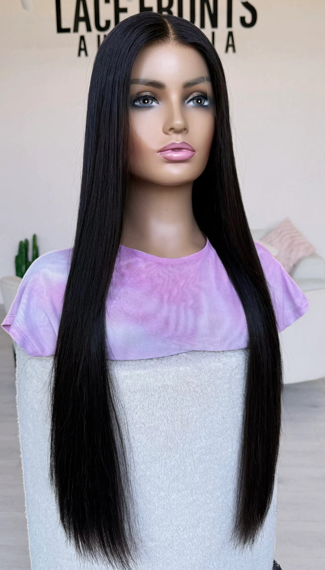 glueless black hair wig australia, gold coast. 28 inch length straight hair lace front wig.