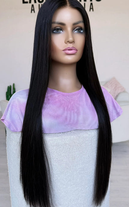 glueless black hair wig australia, gold coast. 28 inch length straight hair lace front wig.
