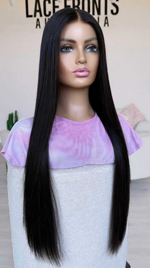glueless black hair wig australia, gold coast. 28 inch length straight hair lace front wig.