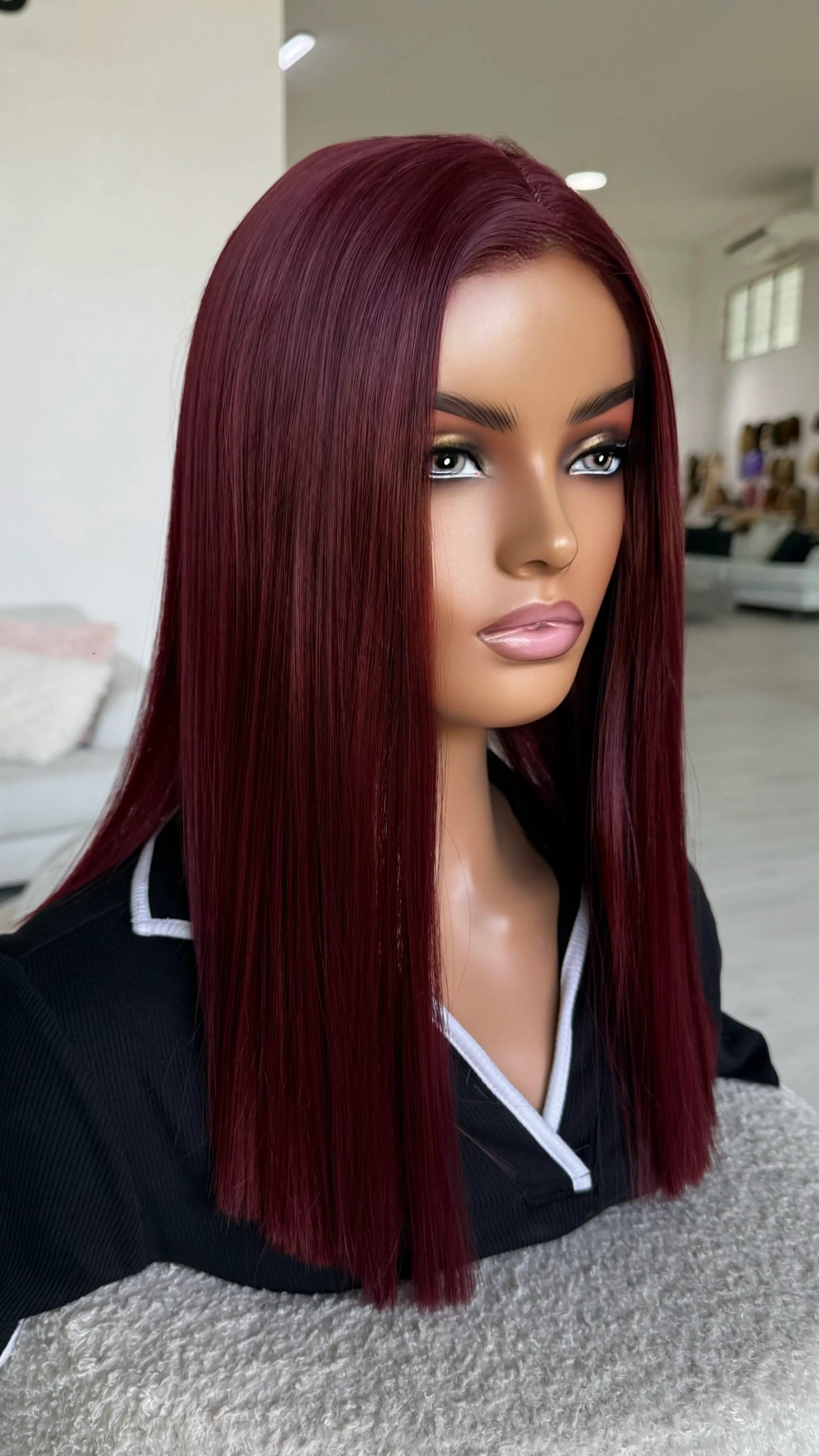 lace red wig for hairloss, glueless cap and heat safe synthetic hair.
