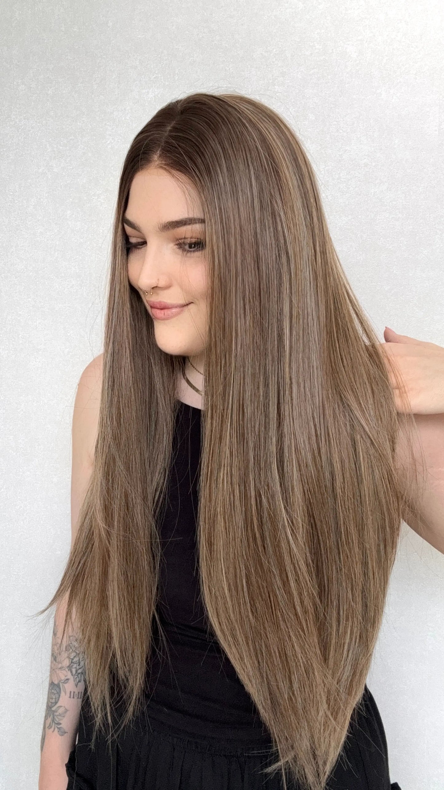 long brunette lace front wig