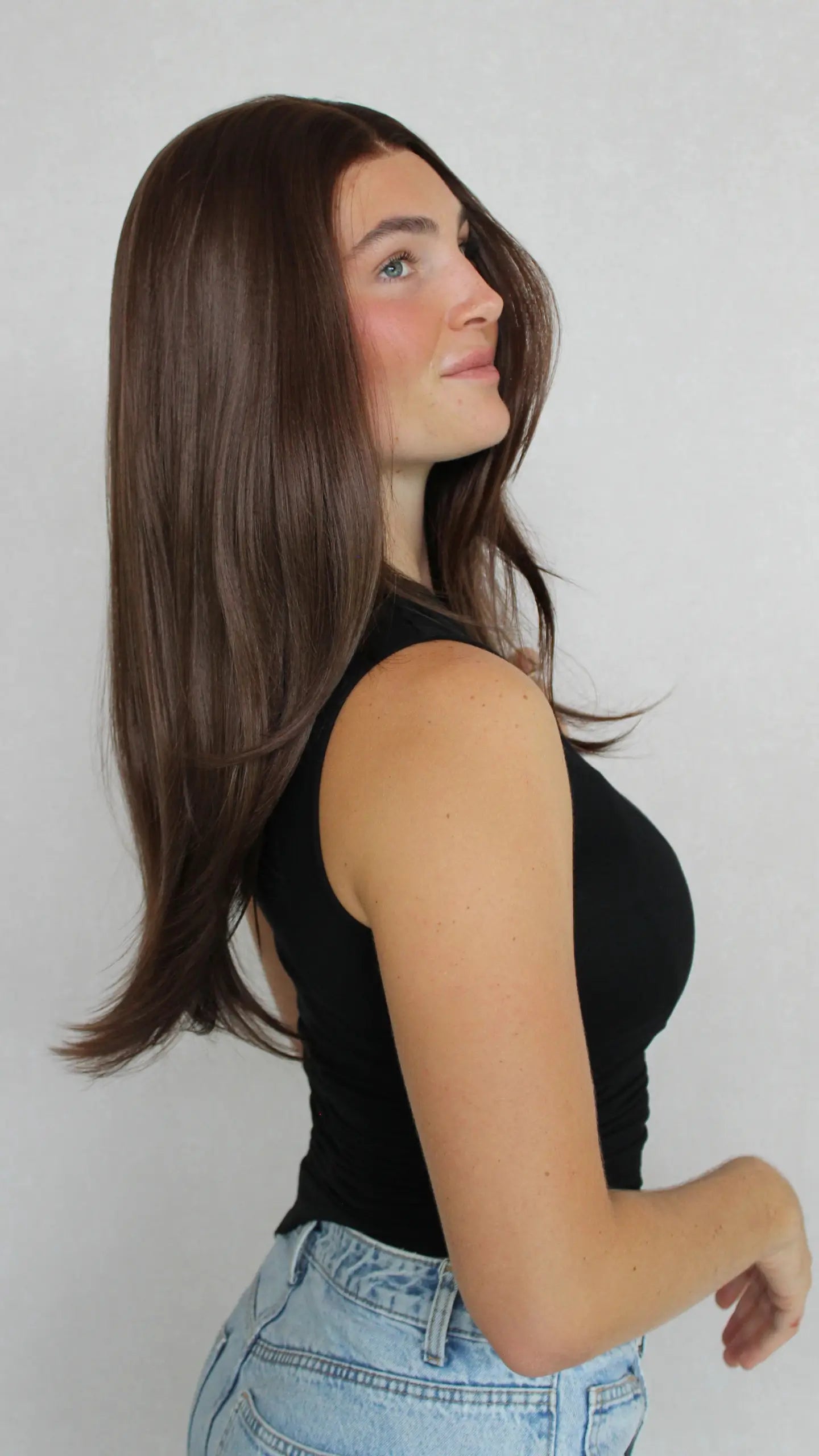 warm toned brunette lace front wig, heat safe and glueless synthetic wig australia.