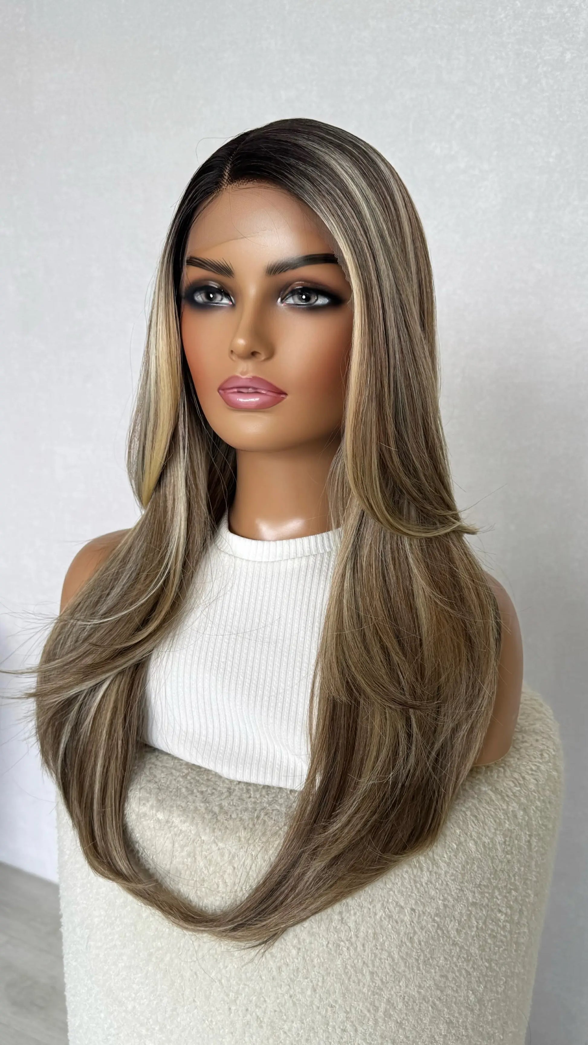 T-PART lacefront synthetic wig, darker root to blonde tones hair, heat safe synthetic wig australia.