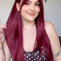 long length natural looking synthetic wig with heat safe burgundy hair, australia.