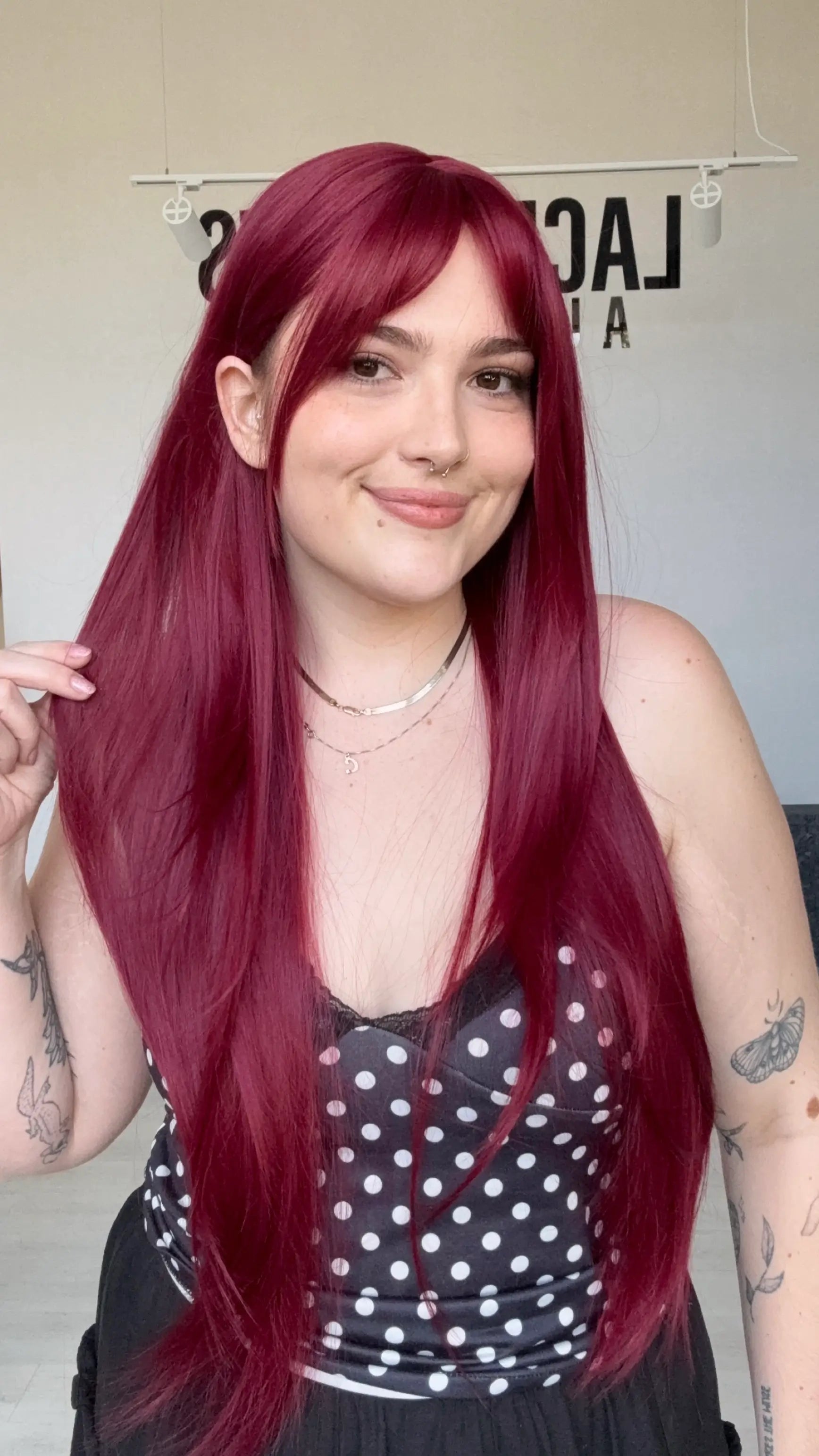 long length natural looking synthetic wig with heat safe burgundy hair, australia.