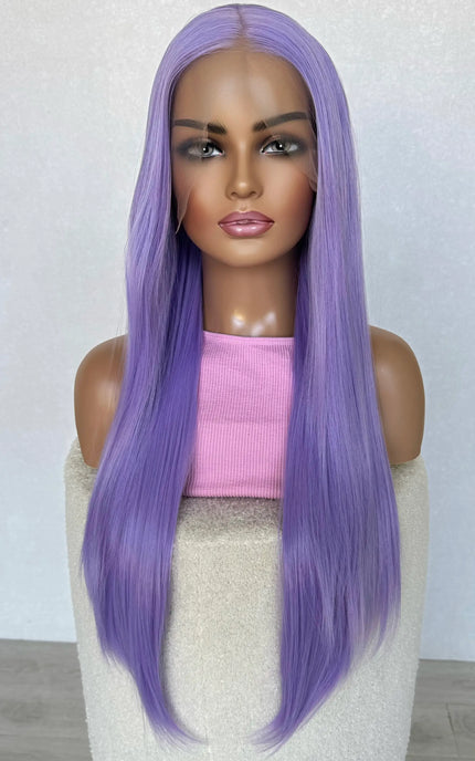 long purple lacefront, glueless wig heat safe hair australia, changable parting.