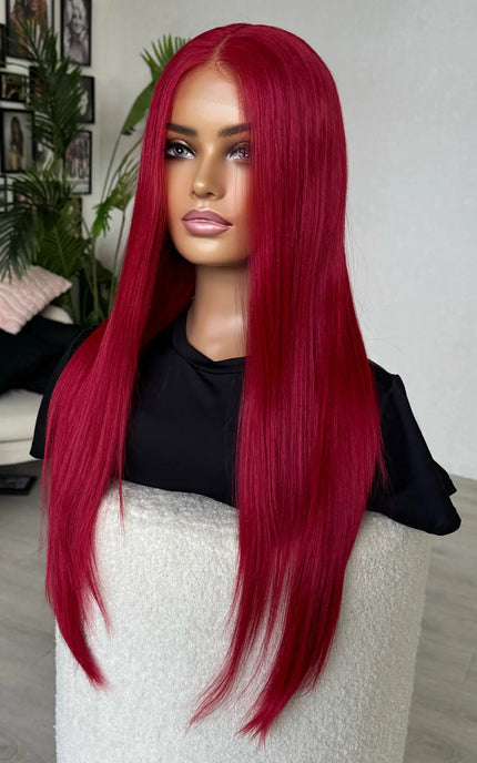 bring the heat. long lacefront wig, red colour, 26 inch length.