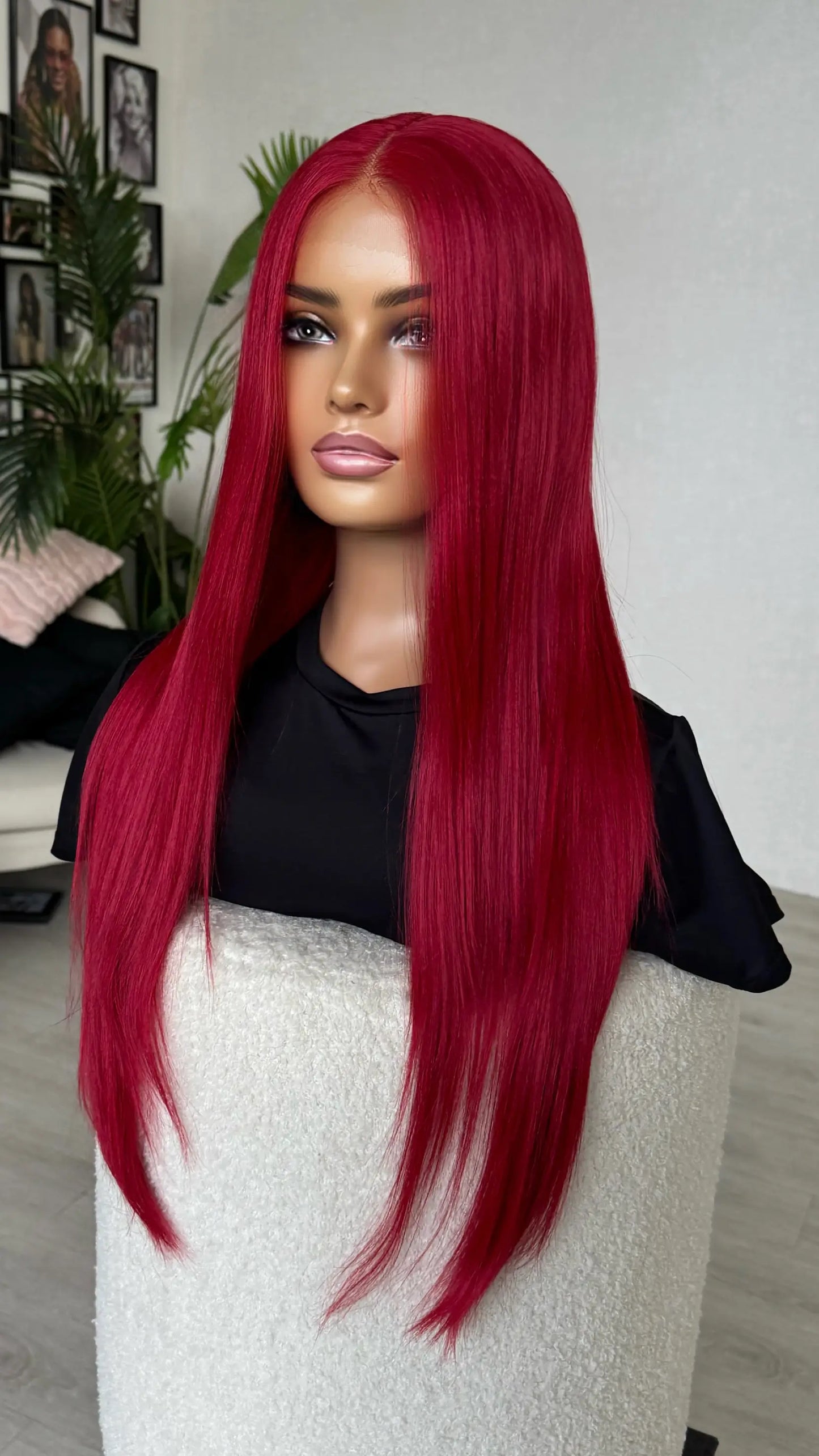 bring the heat. long lacefront wig, red colour, 26 inch length.