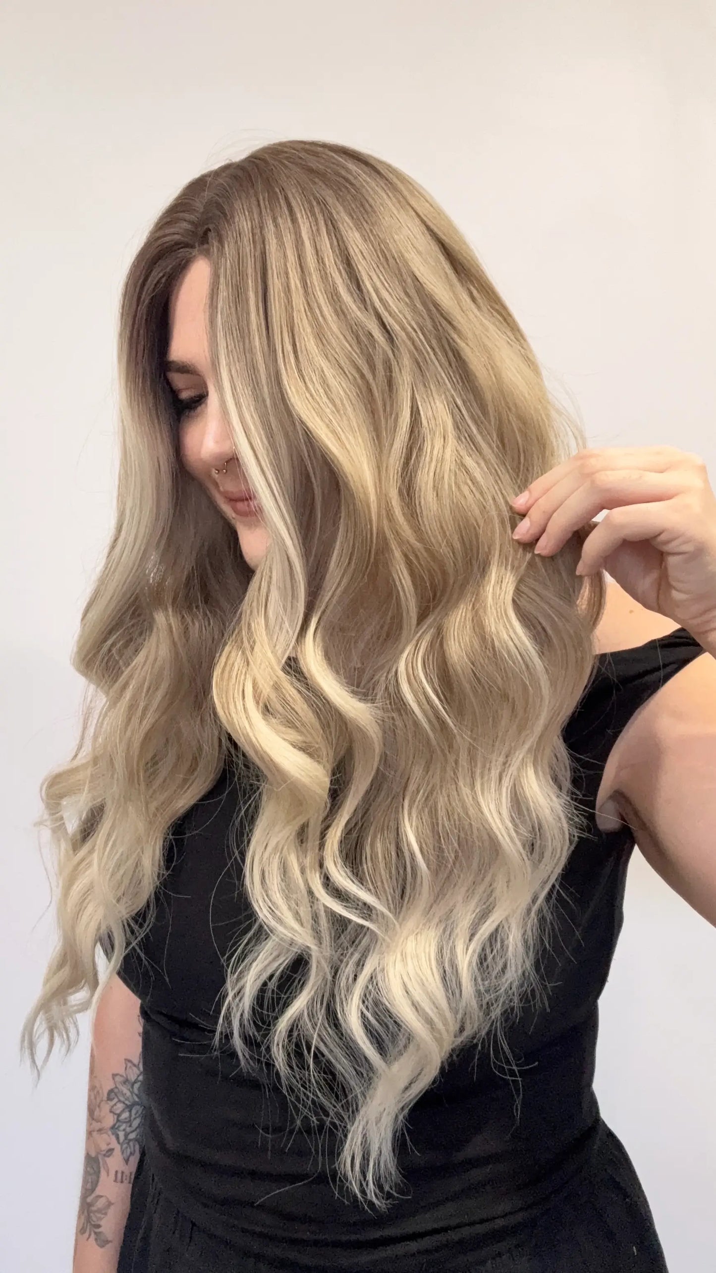 ash blonde ombre synthetic, heat safe wig, middle part. australia synthetic wigs.