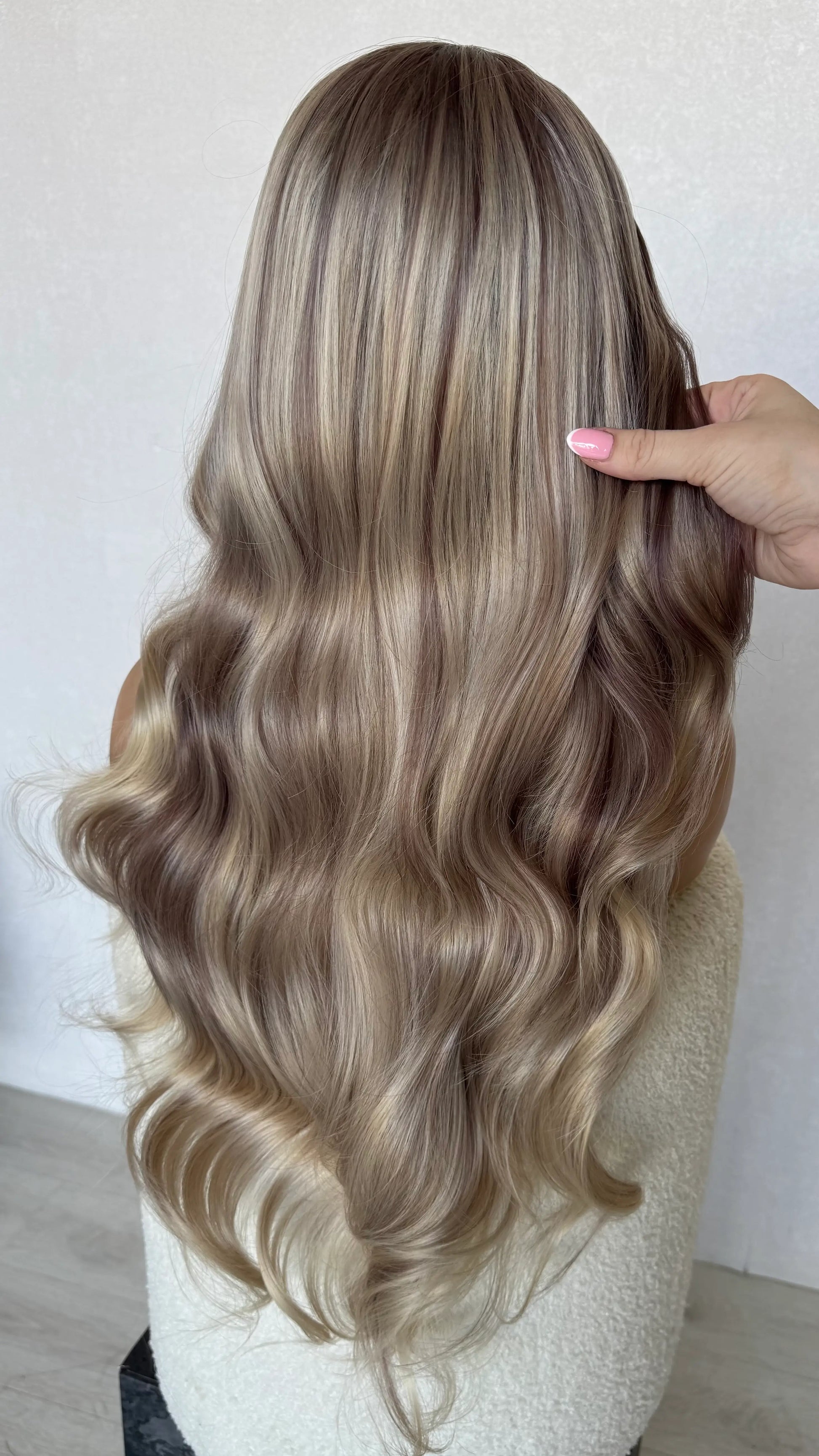 long hair wavy from back ,wavy silver lining synthetic.