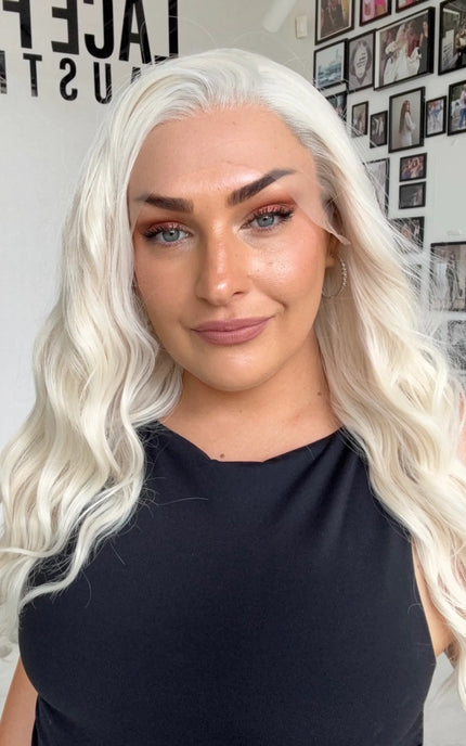 lace front heat safe synthetic wig, white blonde hair, gold coast australia.