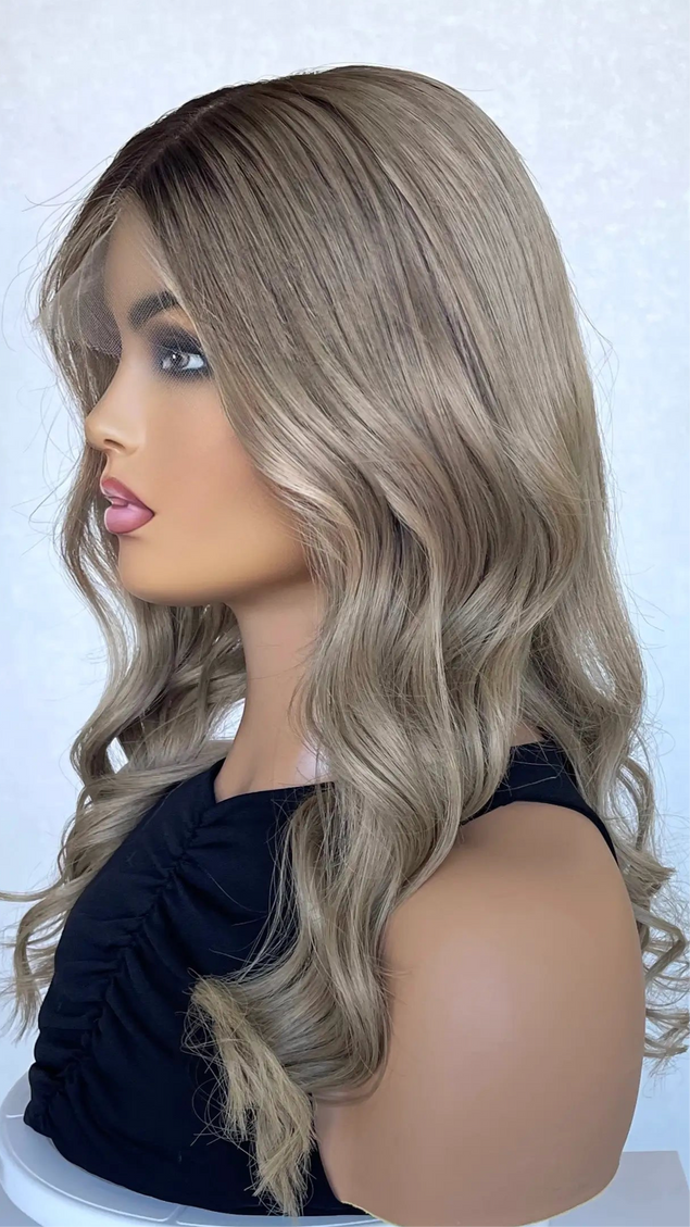 ash blonde glueless human hair lace wig in australia for women with alopecia and hairloss, made for daily wear.