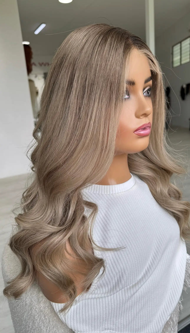 realistic human hair ash blonde wavy wig for hairloss, alopecia, chemotherapy, australia.