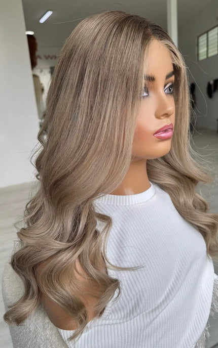 realistic human hair ash blonde wavy wig for hairloss, alopecia, chemotherapy, australia.