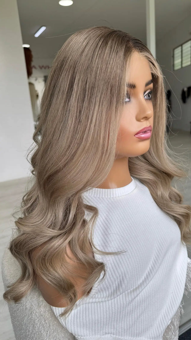 realistic human hair ash blonde wavy wig for hairloss, alopecia, chemotherapy, australia.