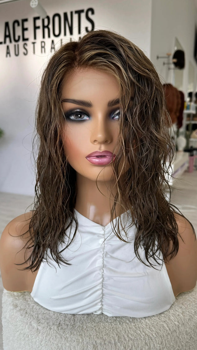 natural wavy texture human hair glueless wig for alopecia, hairloss, chemotherapy.