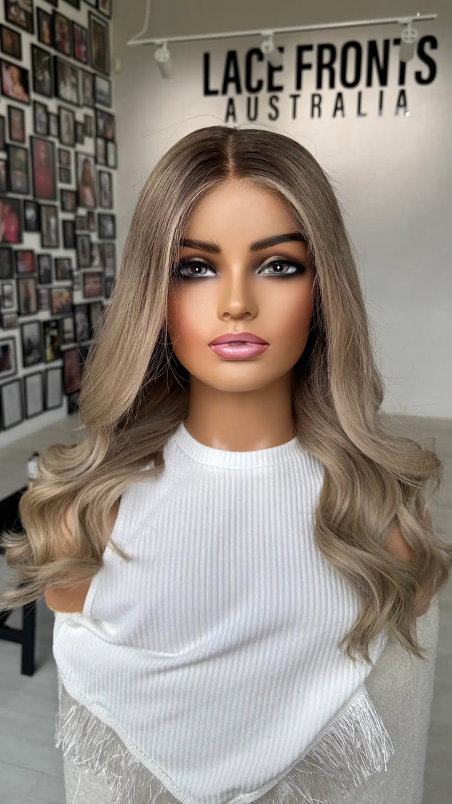 lace front ash blonde human hair medical wig for hairloss australia, natural harirline.