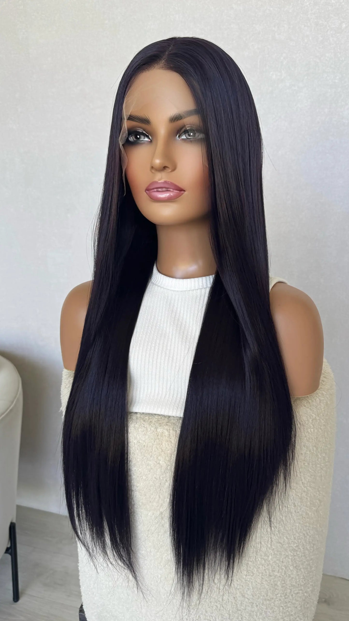 dark purple, lace front wig, long hair, heat safe.