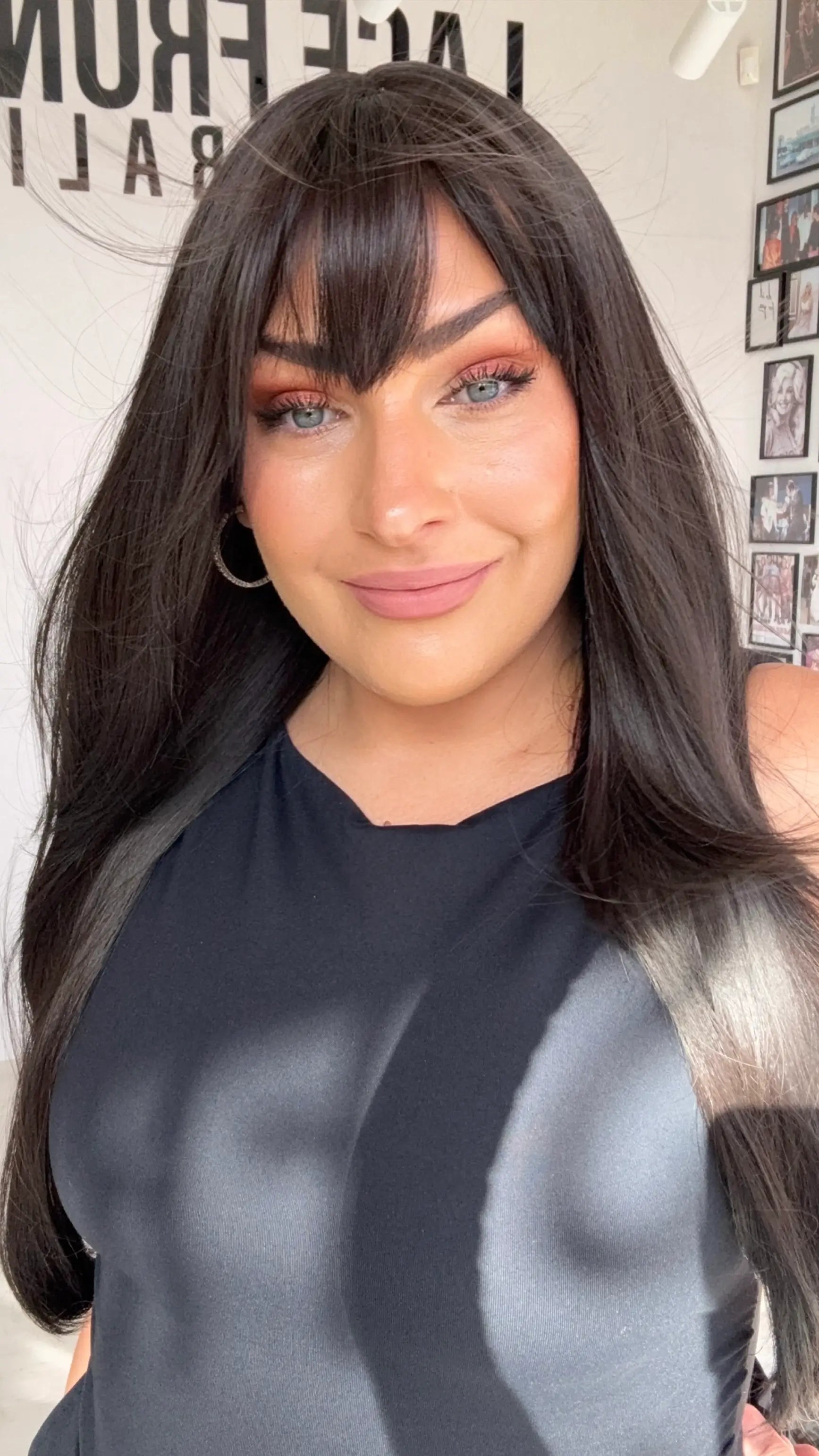 long layered hair, middle part heat safe gluless synthetic, clover.