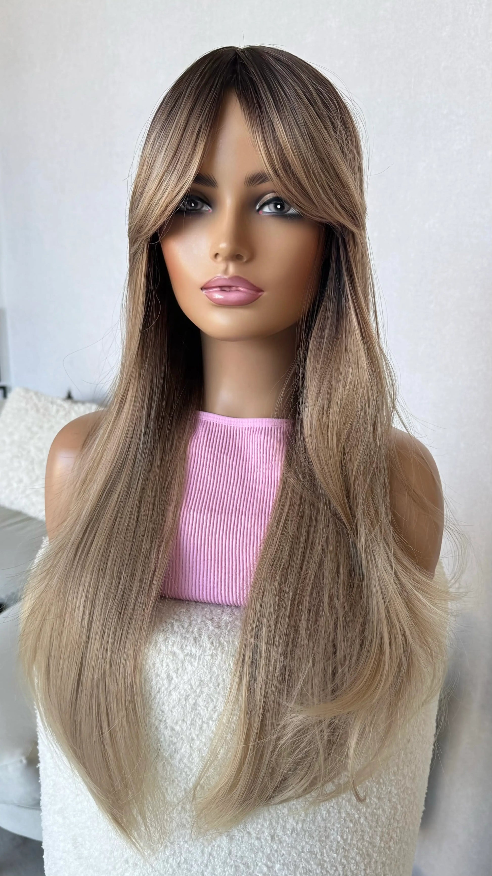 middle part curtain bang synthetic wig australia, glueless heat safe wig.