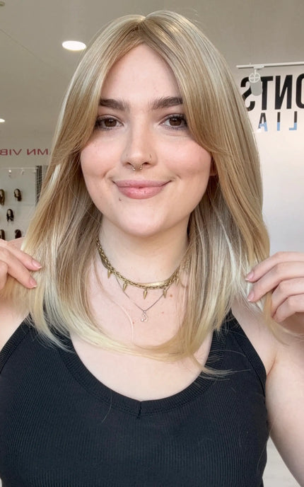 sandy blonde synthetic, natural synthetic wigs australia, ready to wear, glueless heat safe cap, gold coast australia.