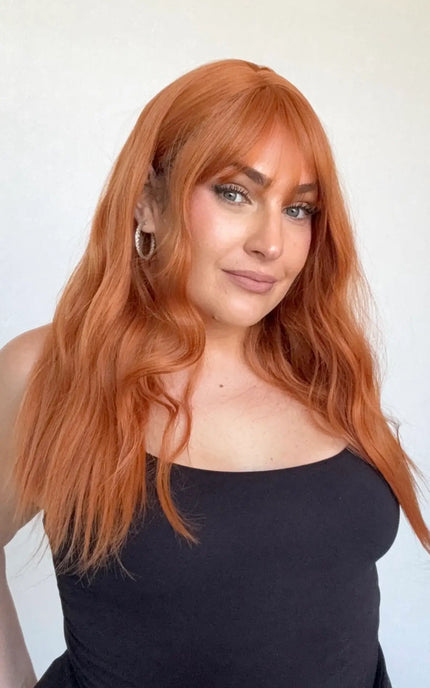 wavy synthetic hair wig, middle part with fringe, heat safe synthetic wigs australia.