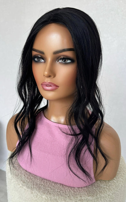 topper black, 20 inch. heat safe 100% human hair topper