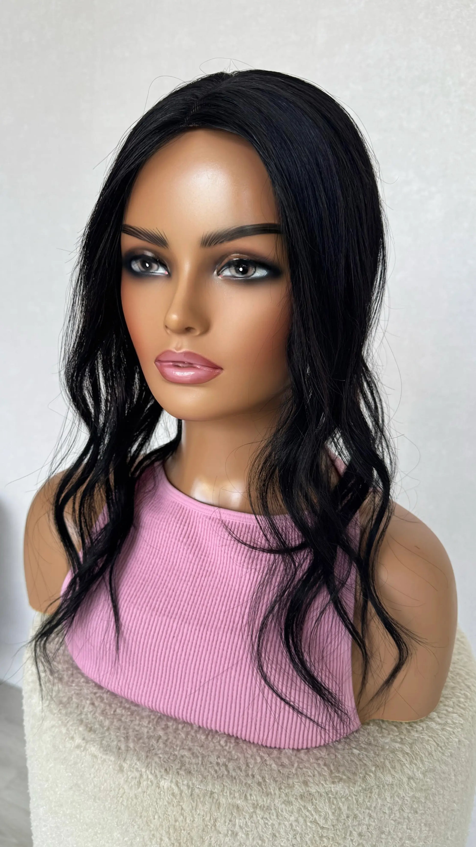 topper black, 20 inch. heat safe 100% human hair topper