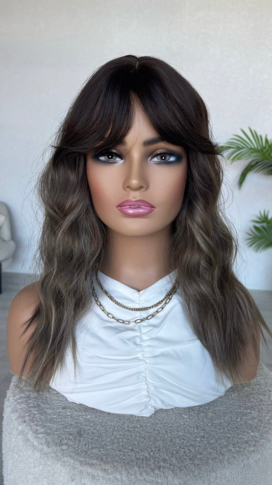 ash brown hair curtain bang wig
